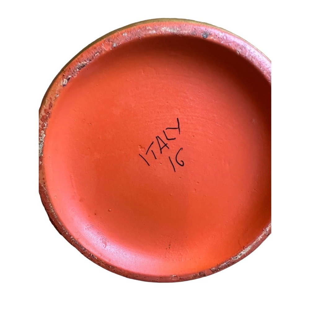 Italian Art Pottery Vase Hand Painted Orange Floral Gold Matte Mid Century - Picture 7 of 8